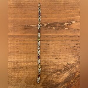 Gold Tone Multi Gemstone Bracelet – Amethyst Garnet Citrine Peridot Accent